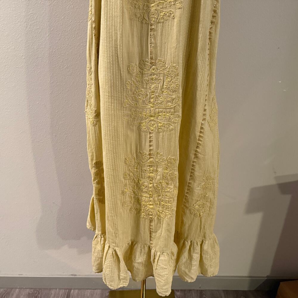 Zara Embroidered Relaxed Cotton Maxi Dress Butter Yellow Boho Sleeveless Large - Picture 6 of 10